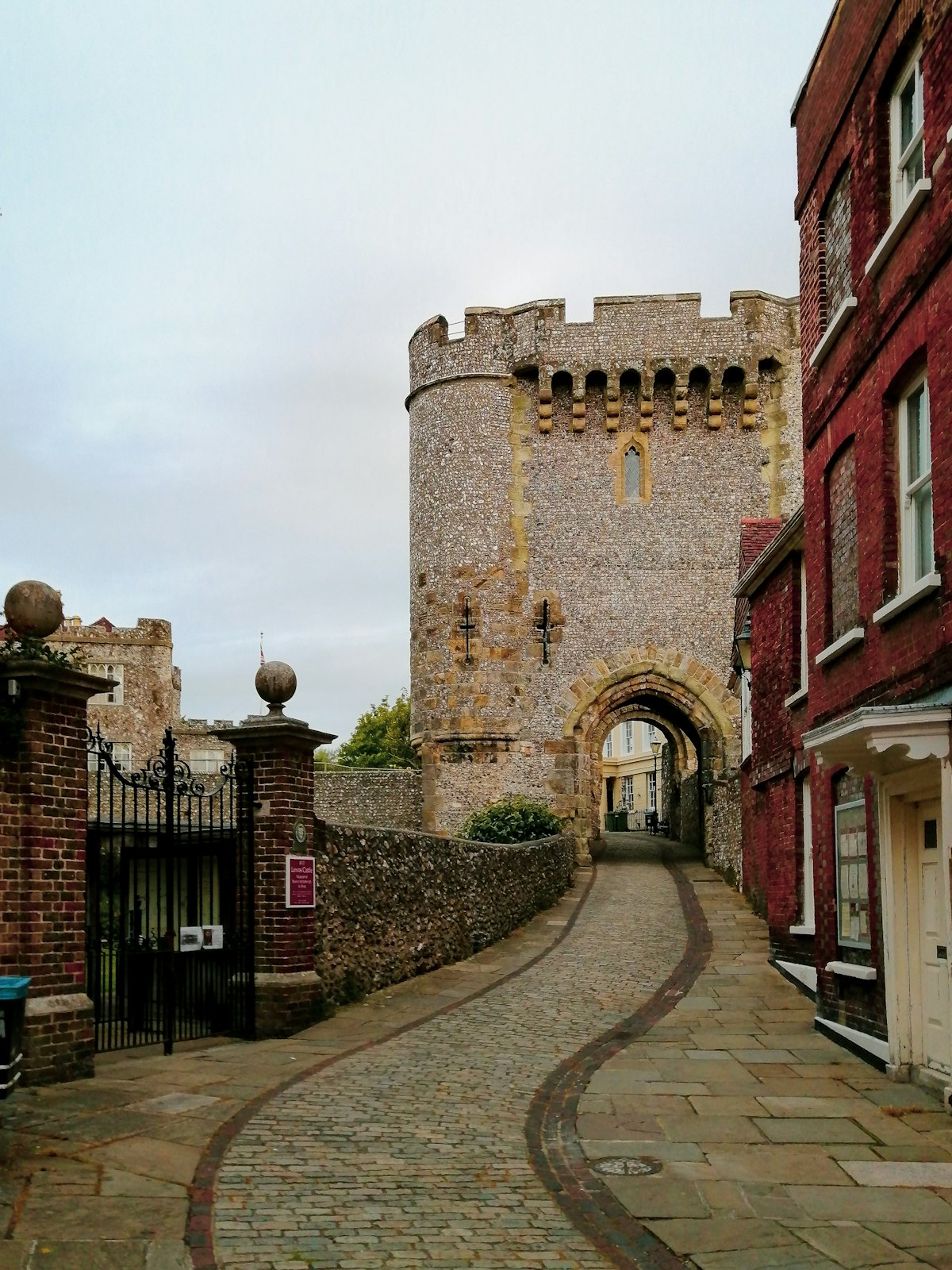 Rooftops and the castle in the historic town of Lewes, East Sussex, within the South Downs