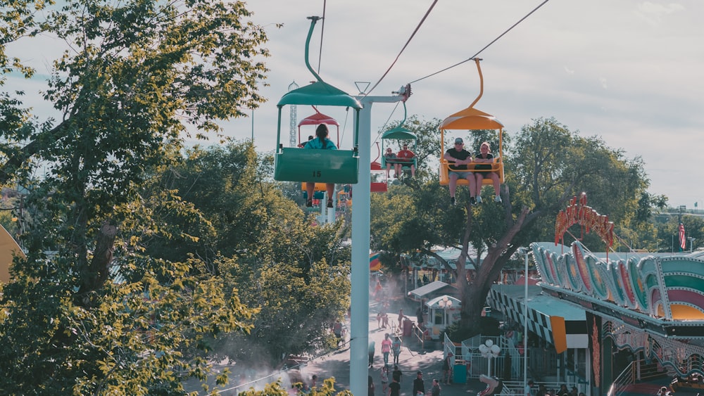 a carnival ride with people riding on it