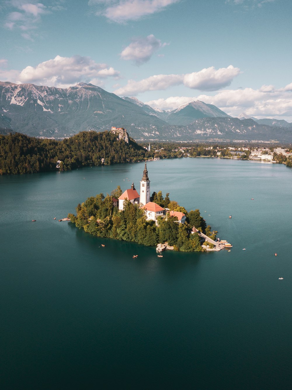 a small island in the middle of a lake