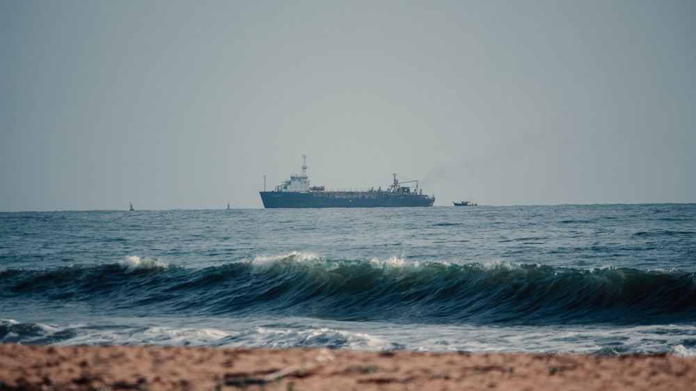 a large boat in the middle of the ocean