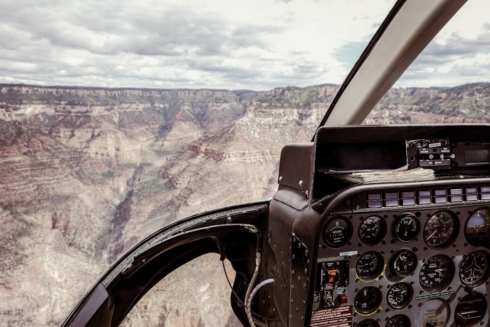 a view of the grand canyon from inside a helicopter