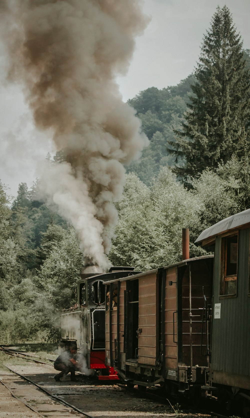 煙が出ている列車