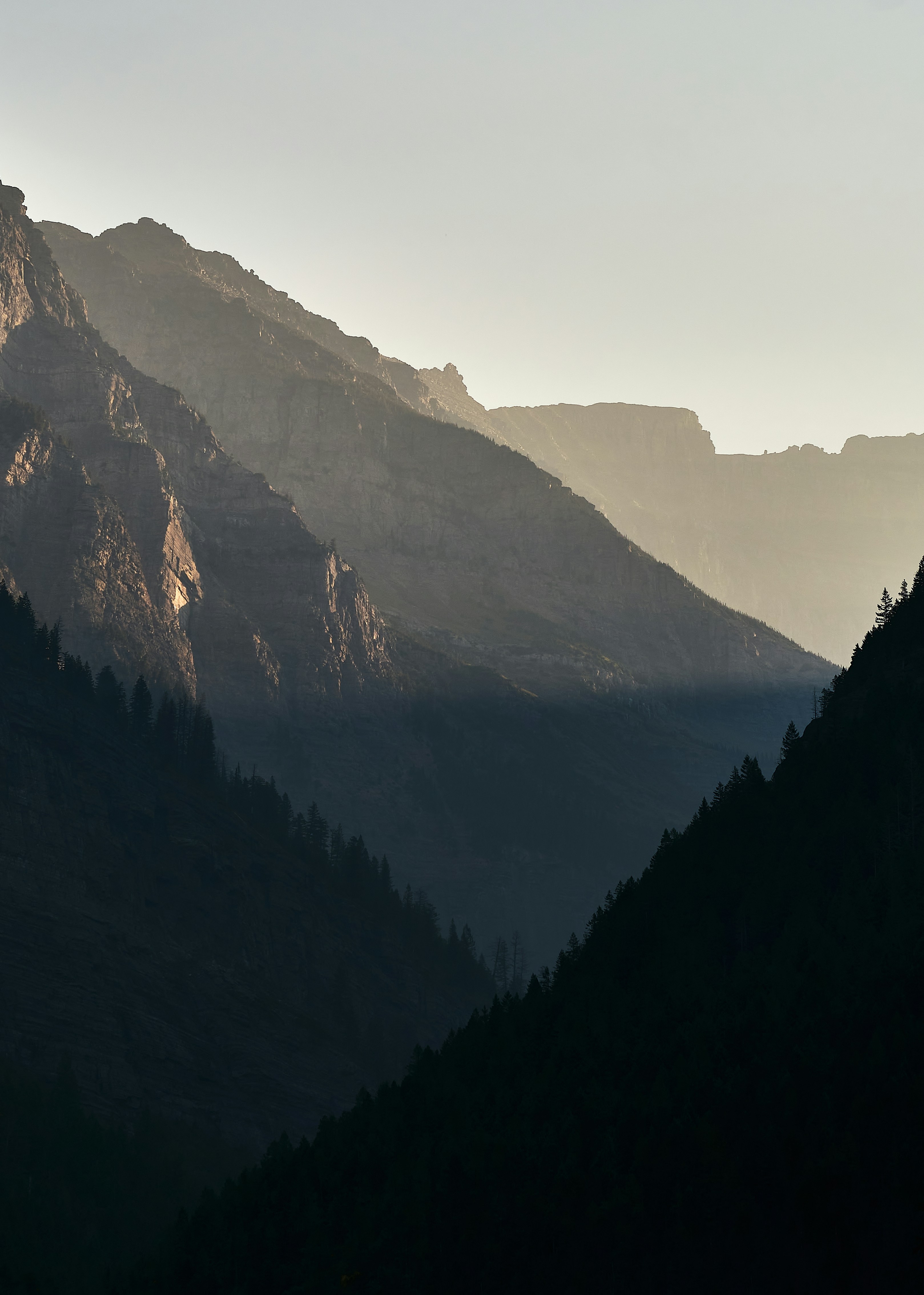 a view of a mountain range with trees in the foreground