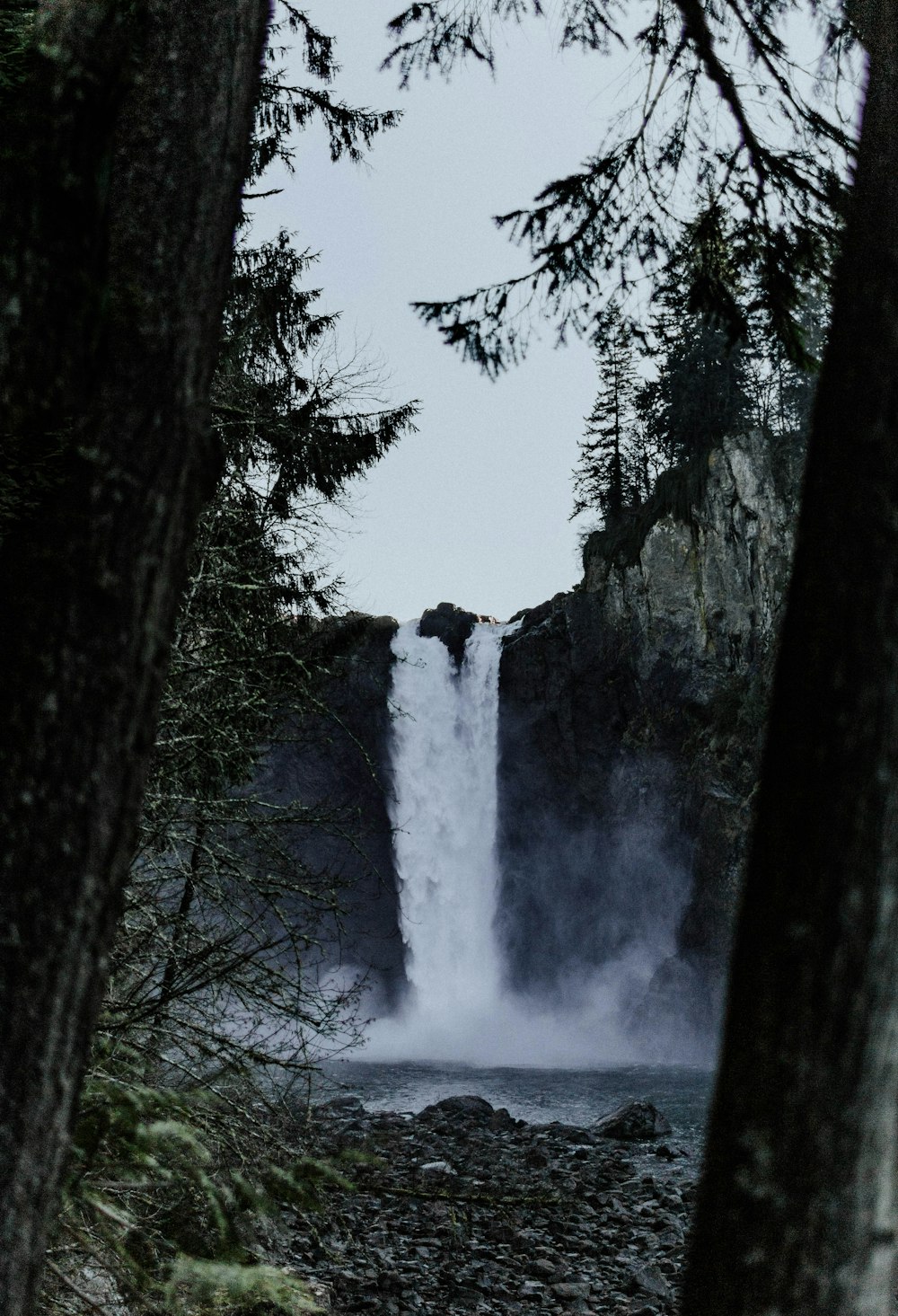 a large waterfall in the middle of a forest