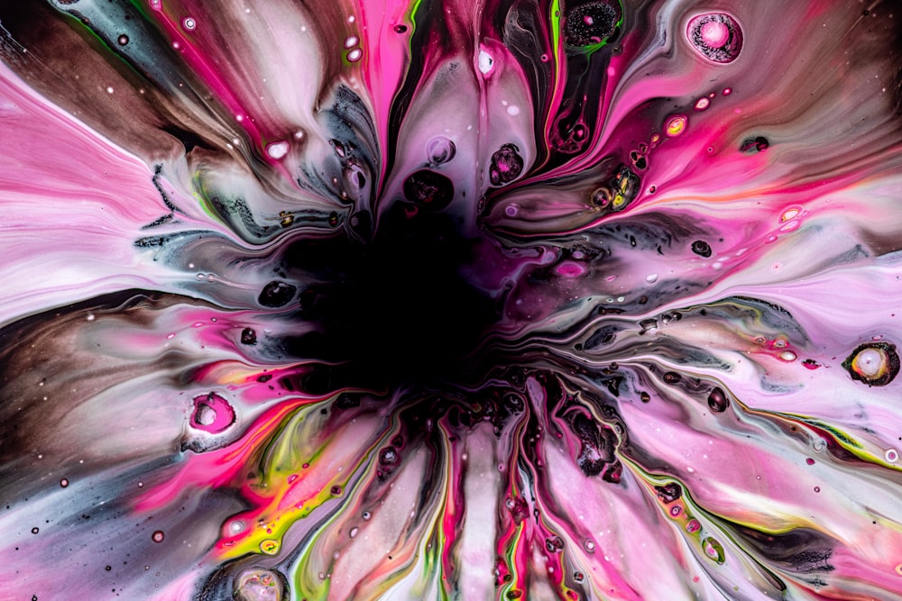 a painting of a pink flower with lots of water droplets