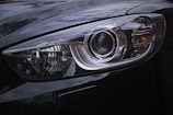 a close up of a car headlight on a car