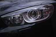 a close up of a car headlight on a car