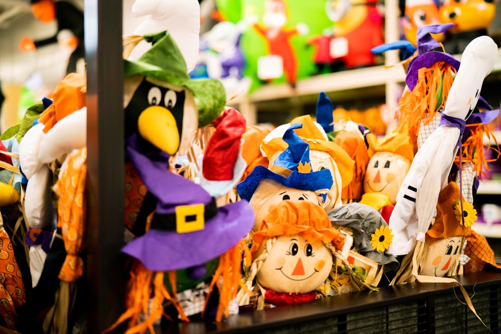 a shelf filled with lots of halloween decorations