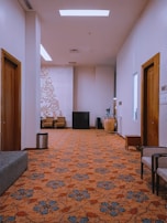 Stylish hallway with a durable, patterned floor covering perfect for high traffic areas.