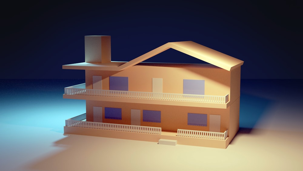 a paper model of a house on a blue background