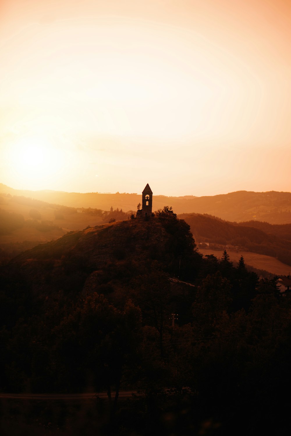 a view of a city at sunset