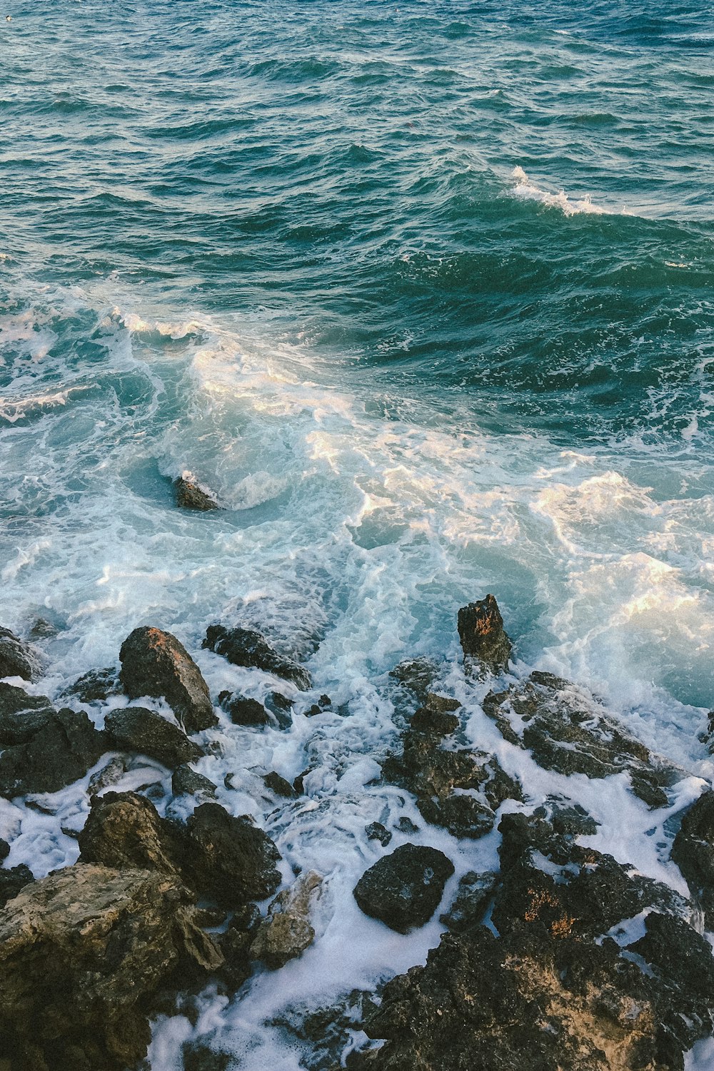 a person standing on a rocky beach next to the ocean