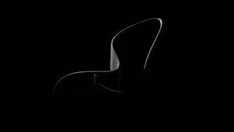 Close-up of a sleek, minimalist 3D printed object in black and white tones on a clean surface.