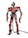 A humanoid robot with a sleek red metallic body and exposed wiring stands on a white background. It has a complex mechanical structure with various components and joints visible, including multiple wiring and cables. The robot's head includes a visor-like screen, and it appears to be equipped with various sensors and tools.
