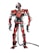 A humanoid robot with a sleek red metallic body and exposed wiring stands on a white background. It has a complex mechanical structure with various components and joints visible, including multiple wiring and cables. The robot's head includes a visor-like screen, and it appears to be equipped with various sensors and tools.