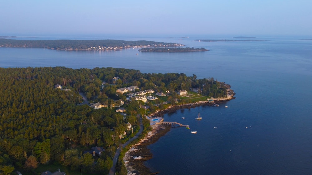 an aerial view of a small island in the middle of the ocean