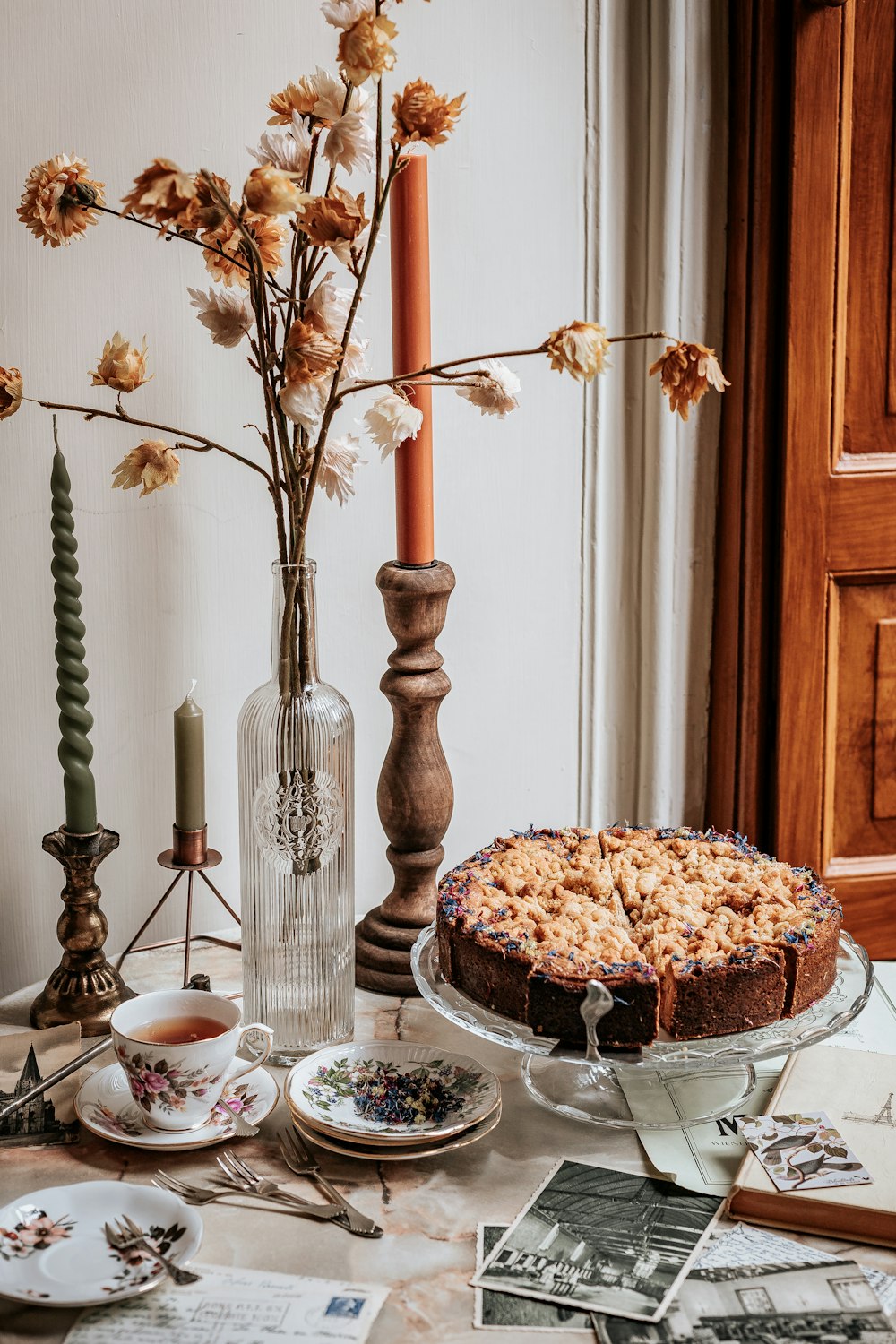 a table topped with plates of food on a plate