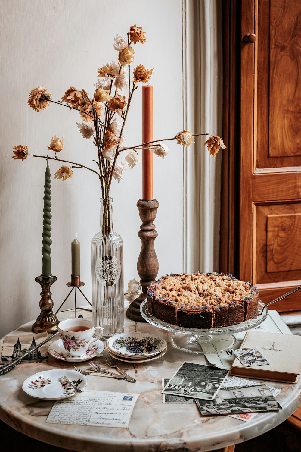 a vase of flowers on a table