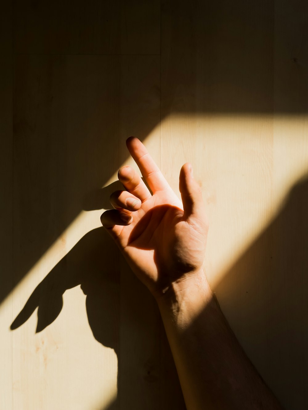 a person's hand reaching up towards a wall