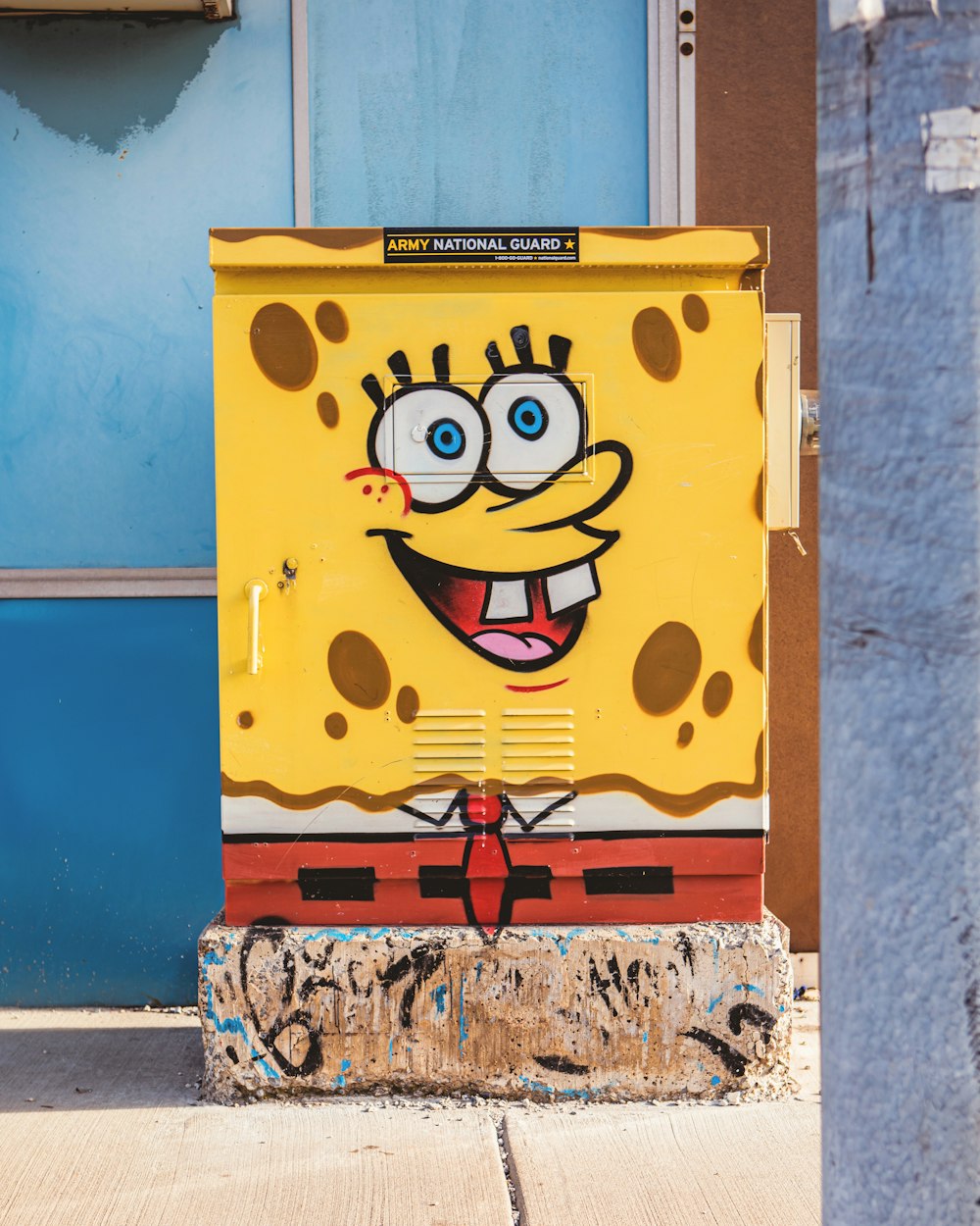 a spongebob painted on the side of a building