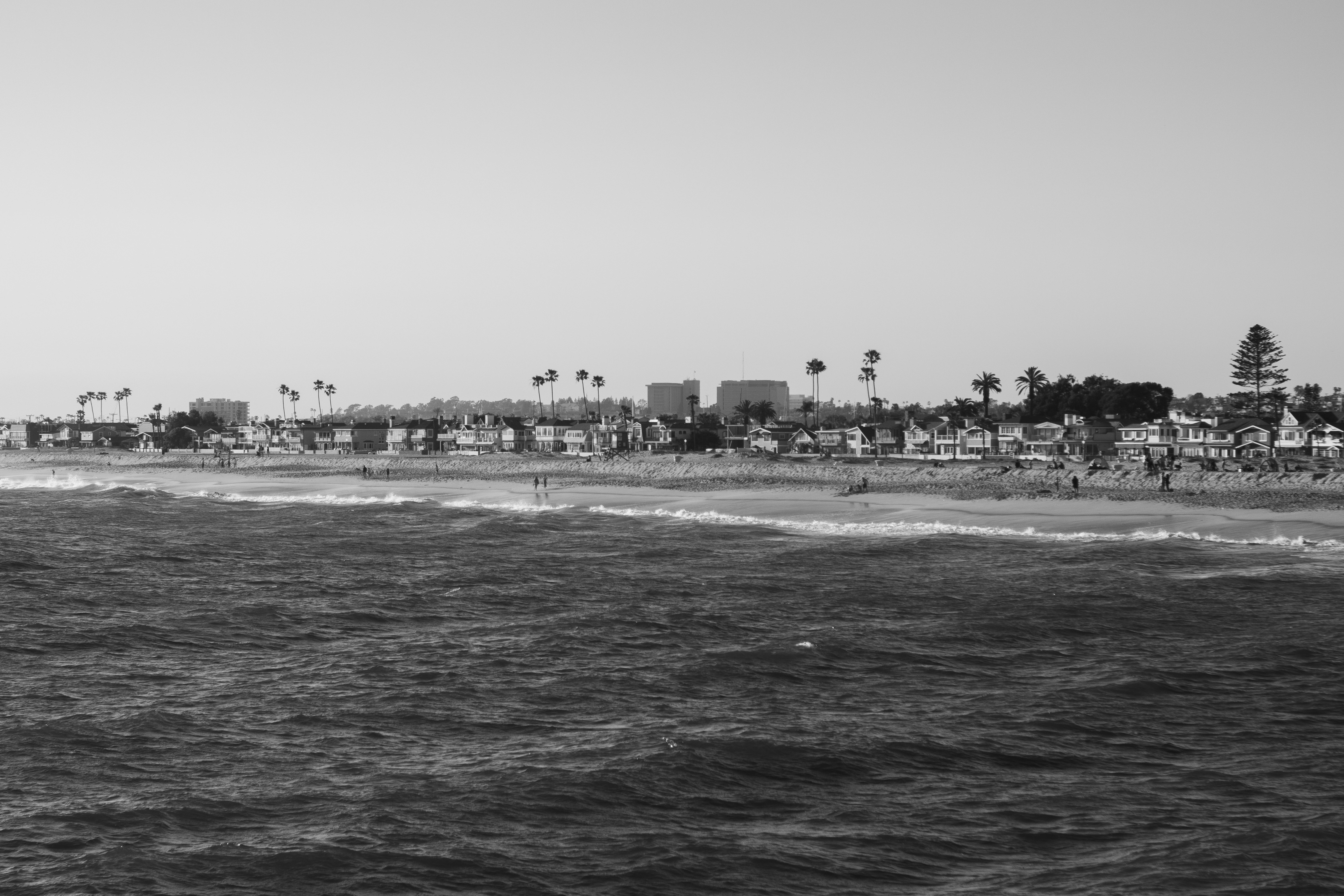 a black and white photo of a beach