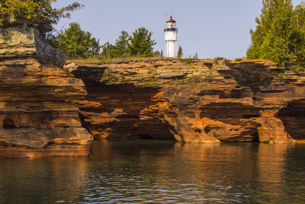 a lighthouse on a cliff above a body of water