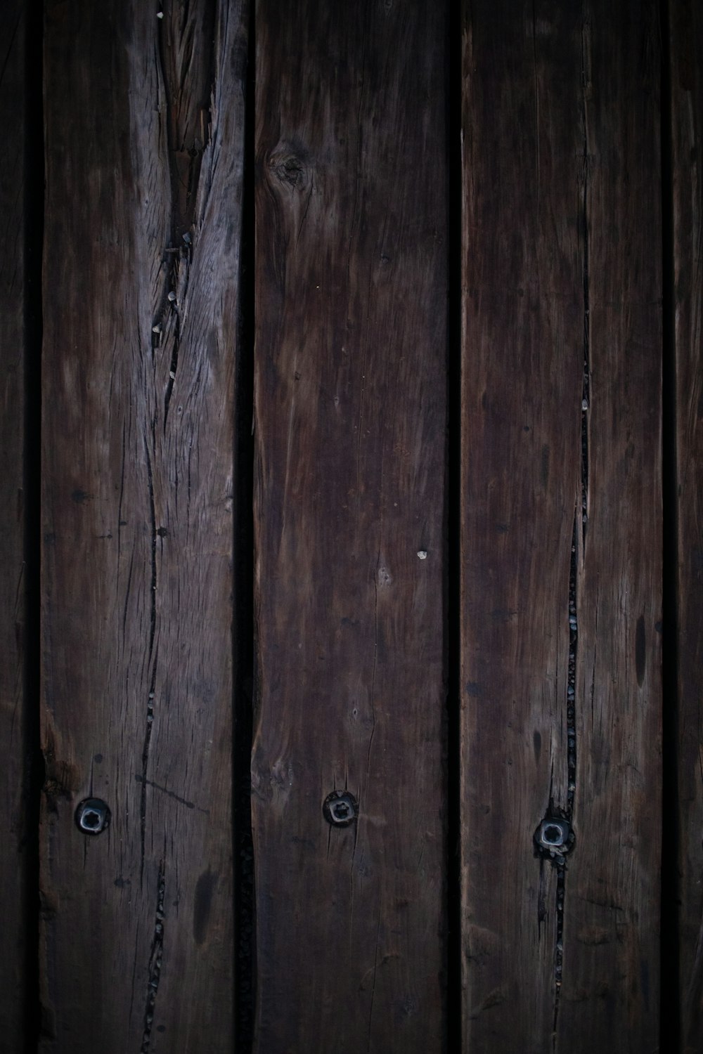 a close up of a wooden door with nails on it