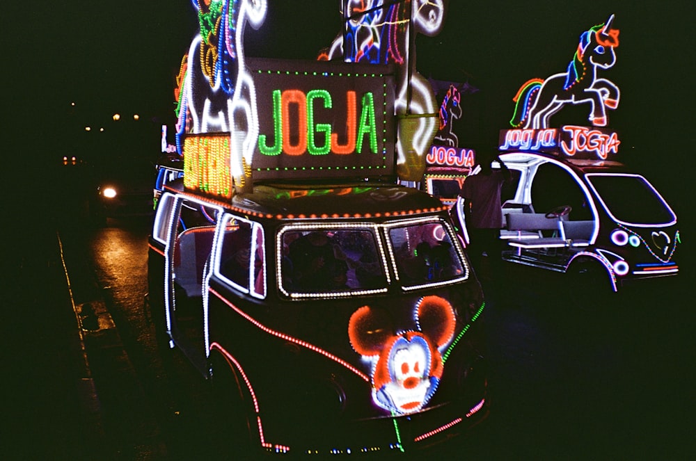 a car is decorated with lights and decorations
