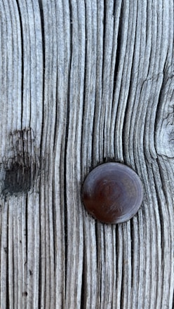 Close-up of a wooden panel with nails arranged in a detailed pointillist pattern.