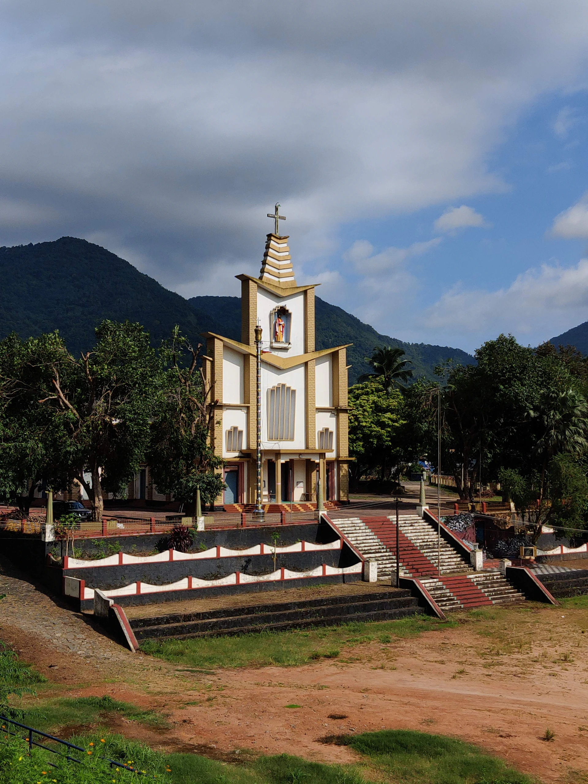 a church with steps leading up to it