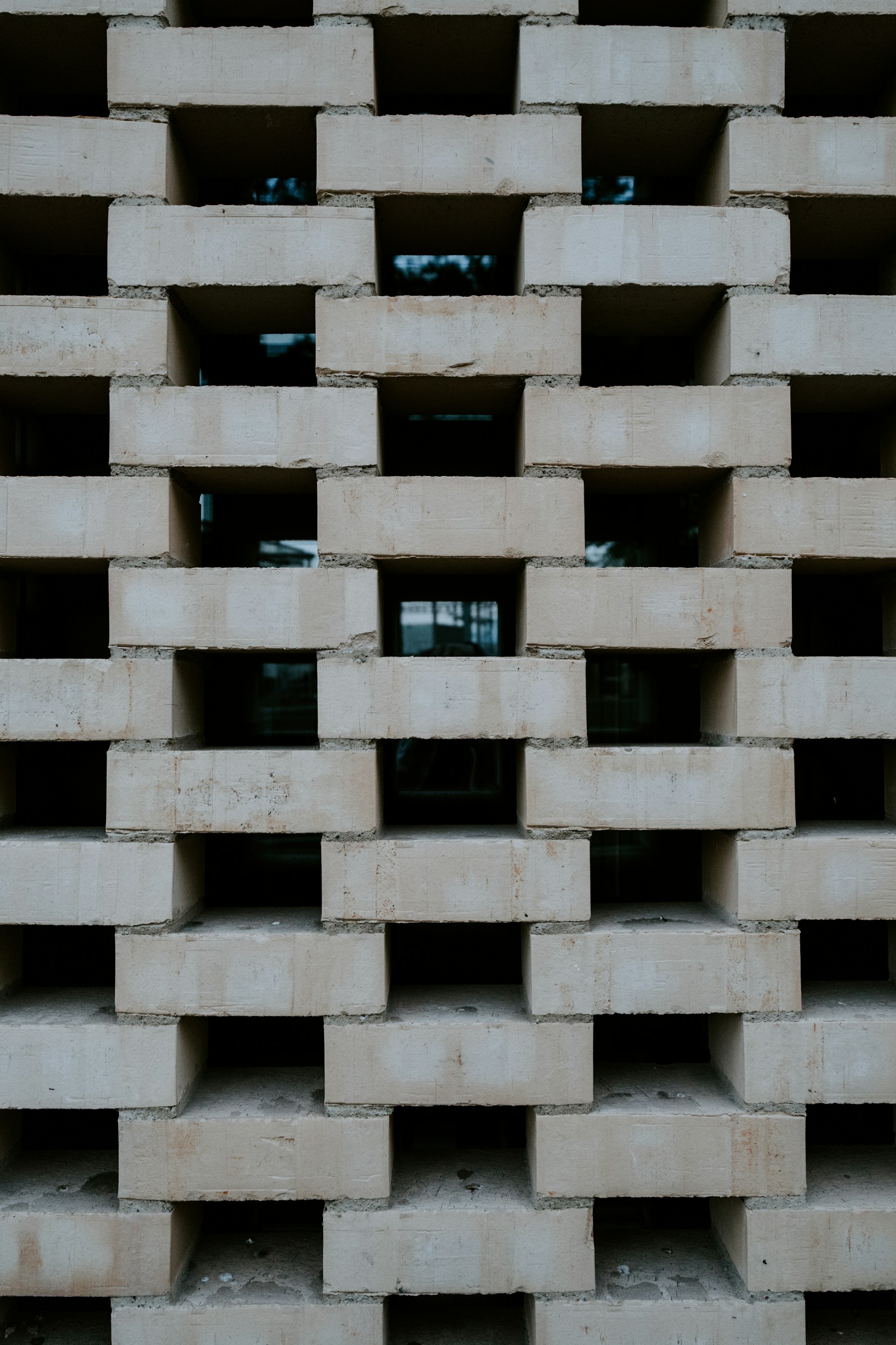 a close up of a building made of concrete blocks