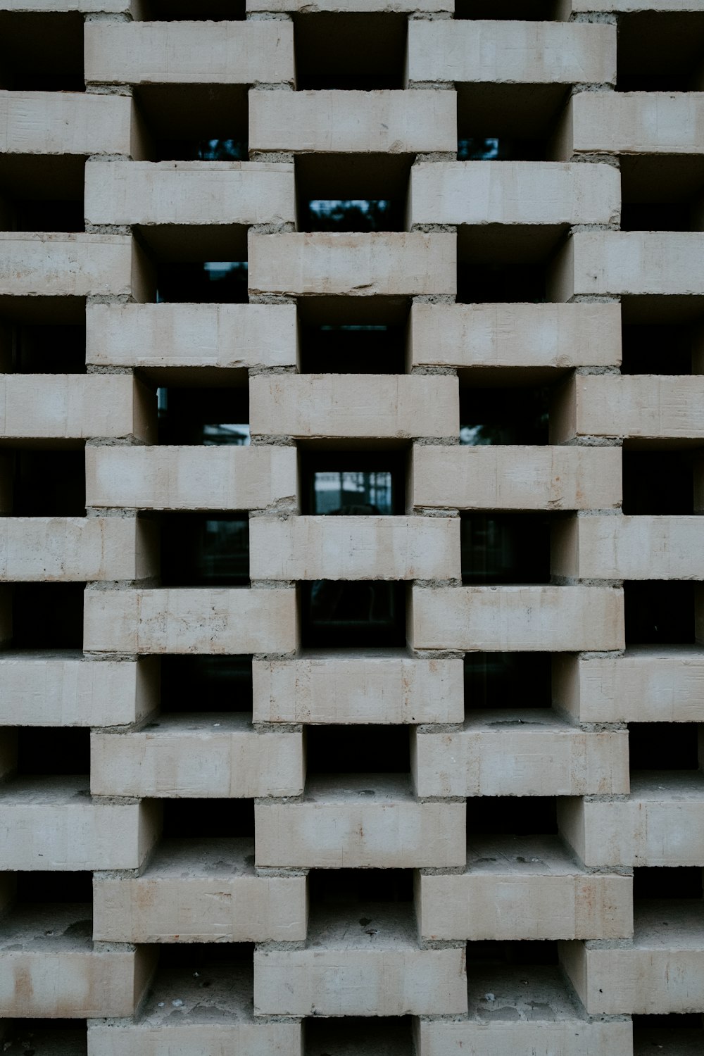 a close up of a building made of concrete blocks