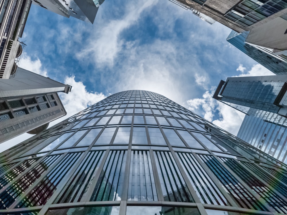 looking up at a tall building from the ground