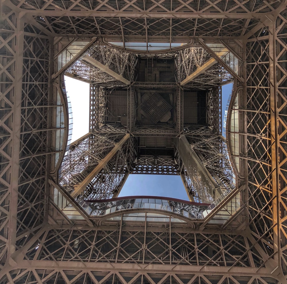 a view of the bottom of the eiffel tower
