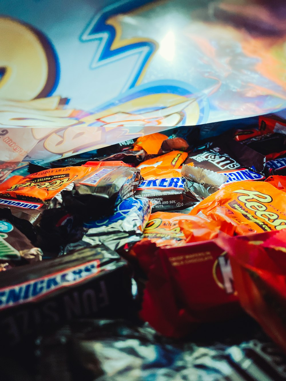 a pile of candy sitting on top of a table