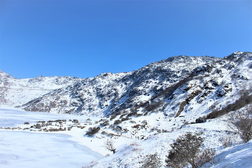 a snow covered mountain with a clear blue sky