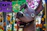 A joyful dog wearing a colorful carnival bandana, surrounded by balloons and carnival booths.