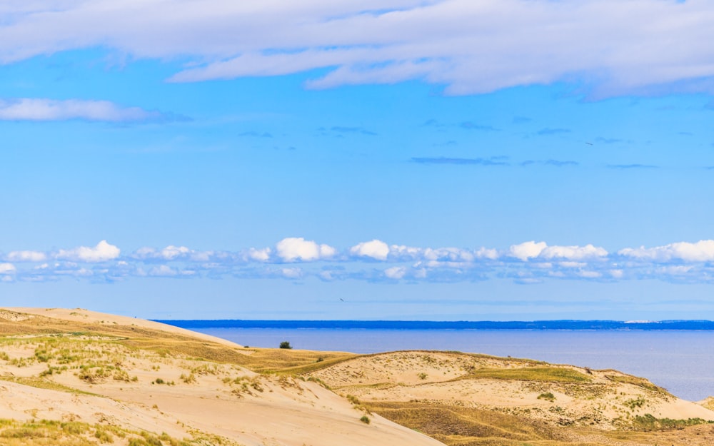 a large body of water sitting next to a sandy beach