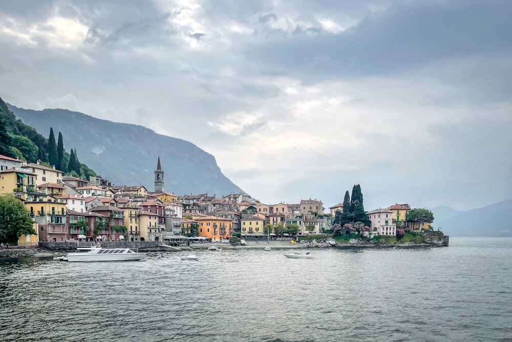 a town on the shore of a body of water