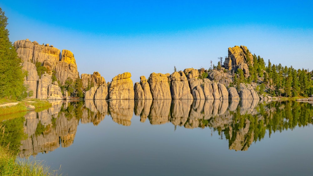 a large body of water surrounded by rocks