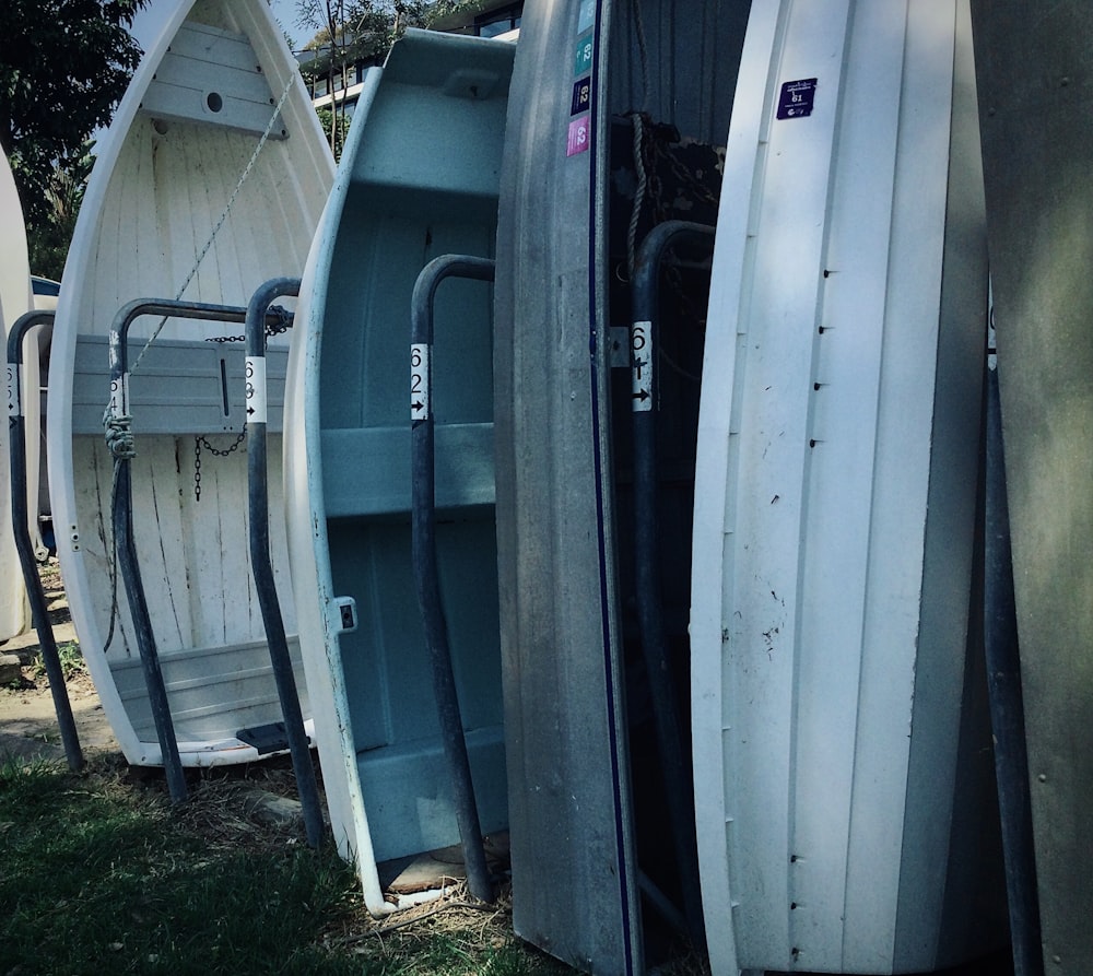 a row of canoes sitting next to each other