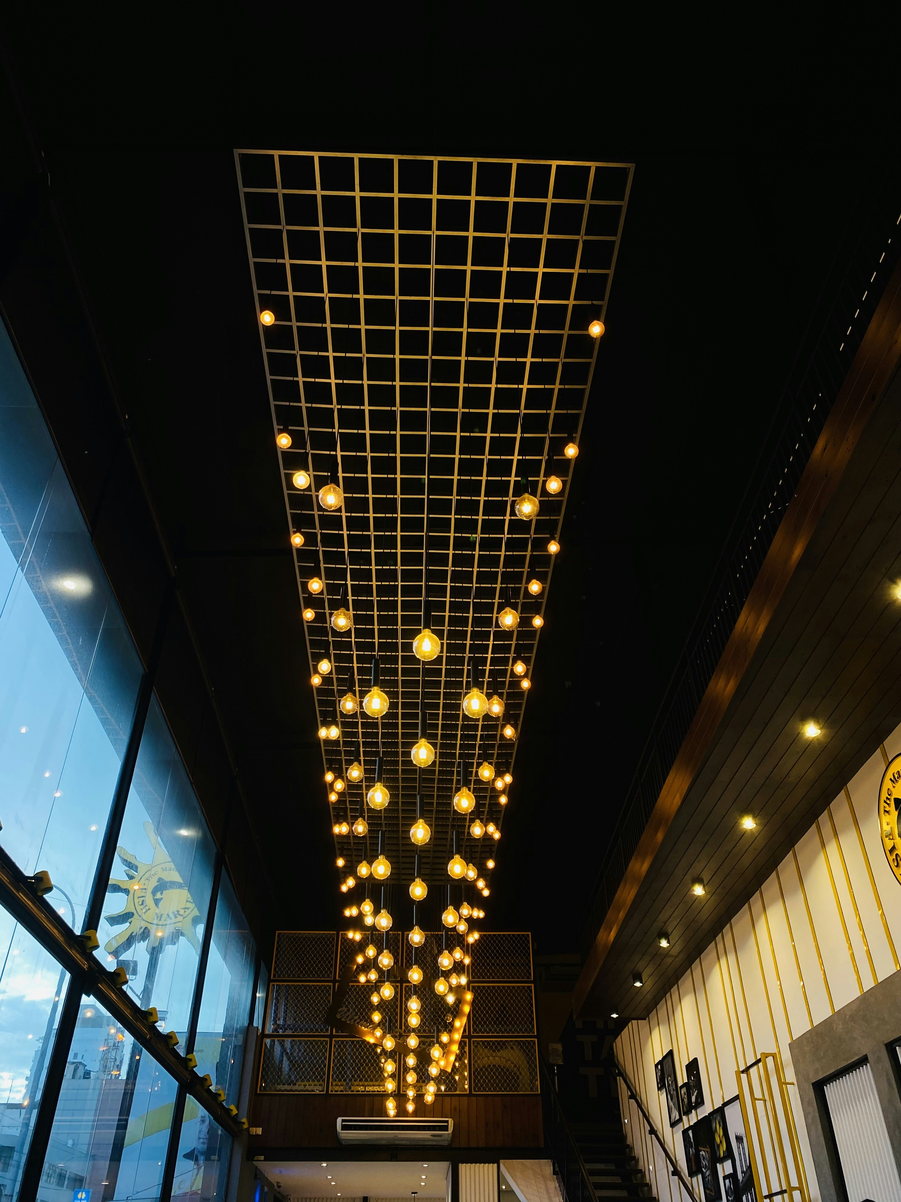 Bright LED bulbs illuminating modern interior space with warm light