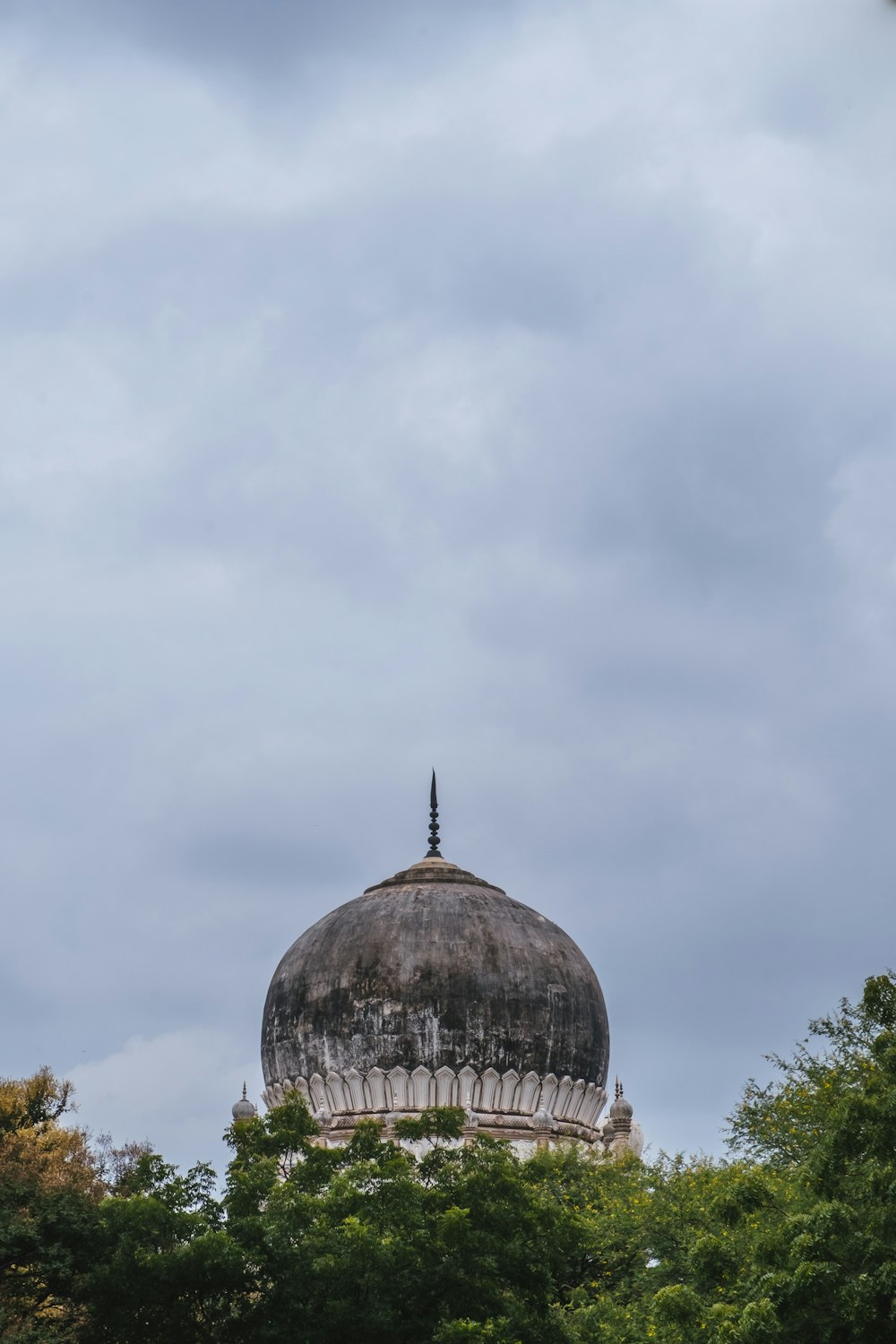uma cúpula no topo de um edifício cercado por árvores