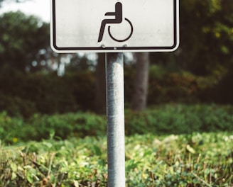 a handicapped sign in the middle of a field
