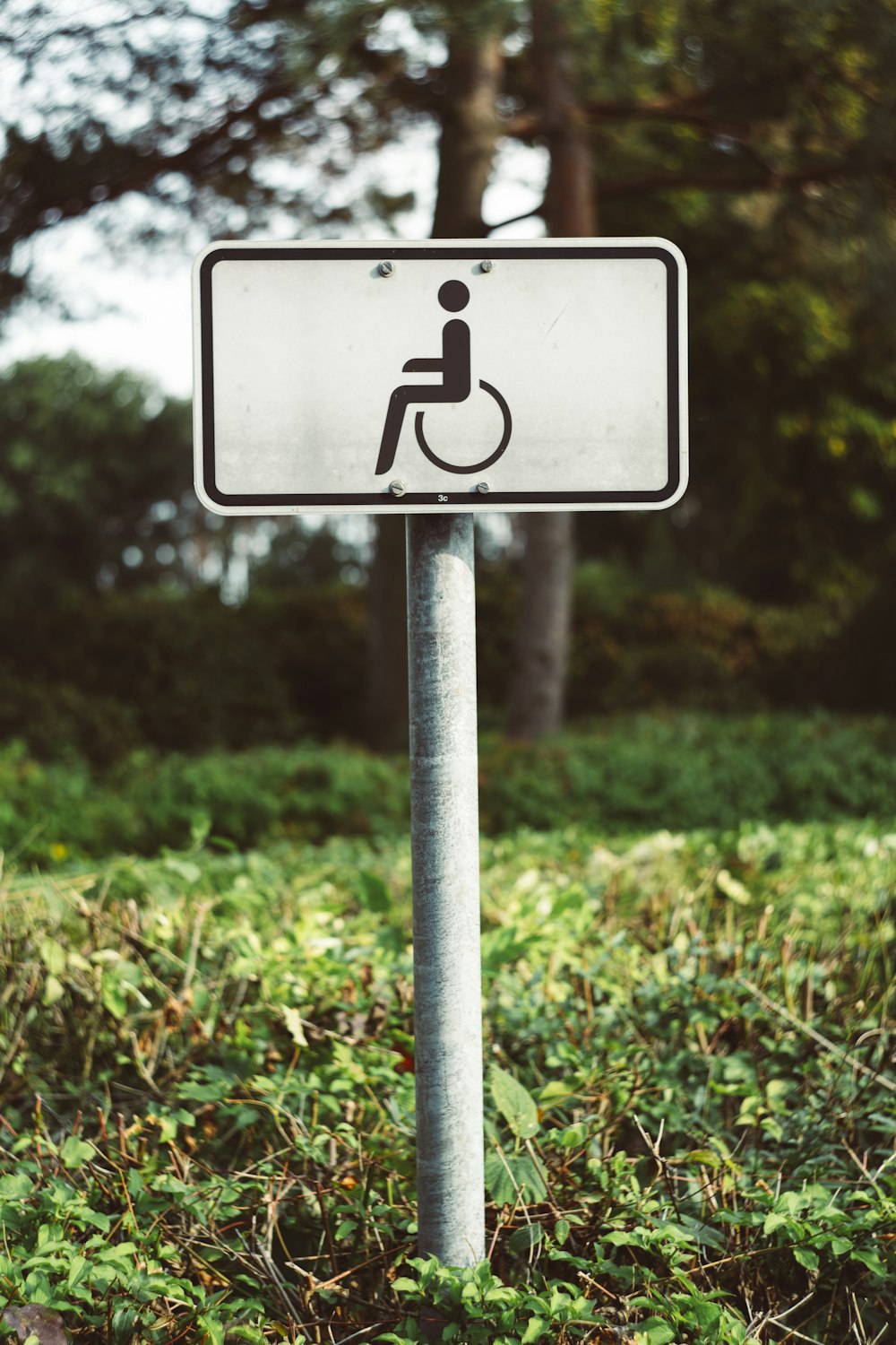 Un letrero para discapacitados en medio de un campo