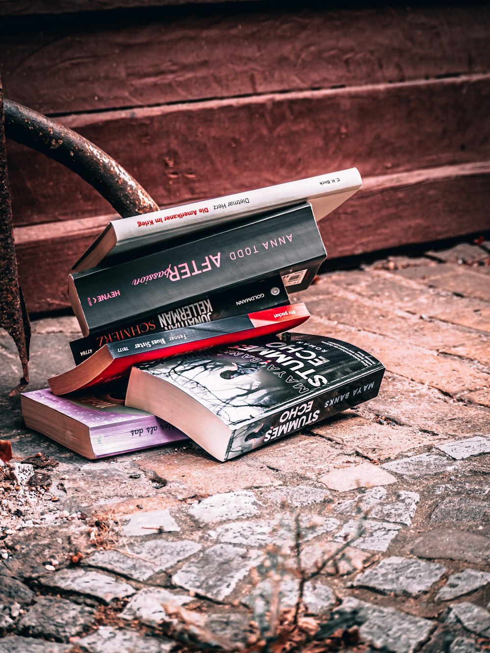 a stack of books sitting on top of each other