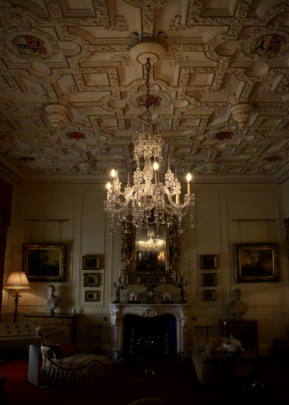 a chandelier hanging from a ceiling in a room
