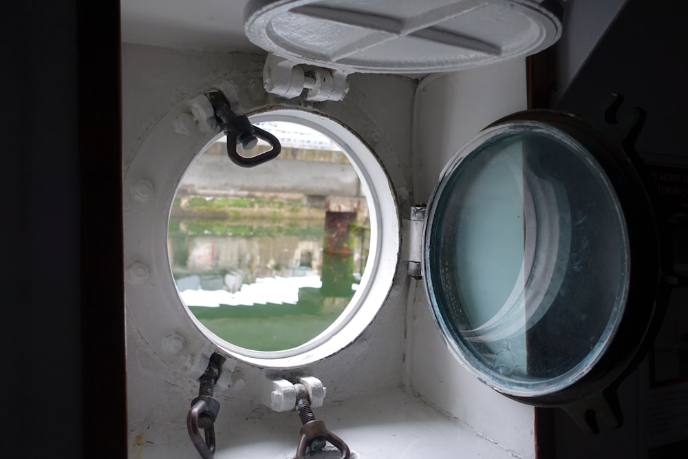 a porthole window on the side of a boat