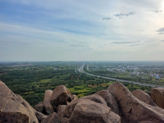 a view of a highway from the top of a mountain