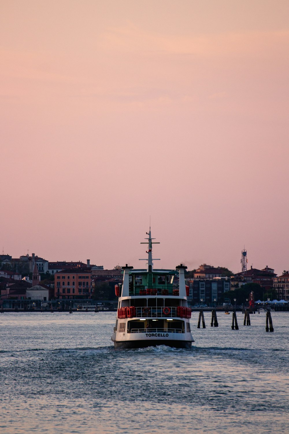 a large boat traveling across a large body of water